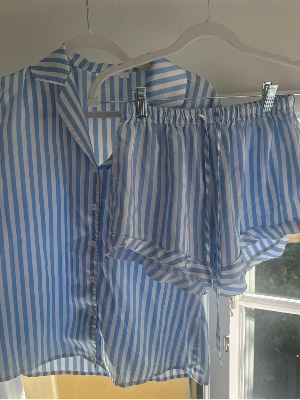 Blue and White Striped Pajama Set
